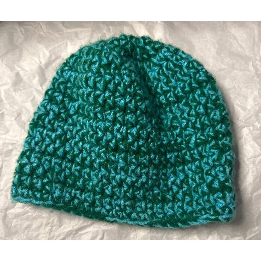 Handmade Women’s Festive Green Knit Beanie Winter Hat Cozy Holiday